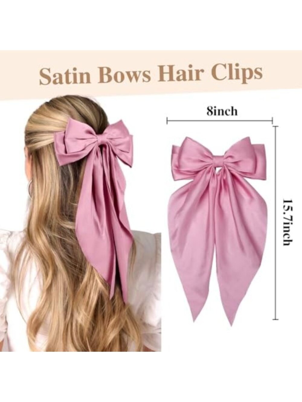 Vintage Hair Bows for Women | Long Tail Ribbon Clips | Stylish Hair Accessories - Picture 3 of 6